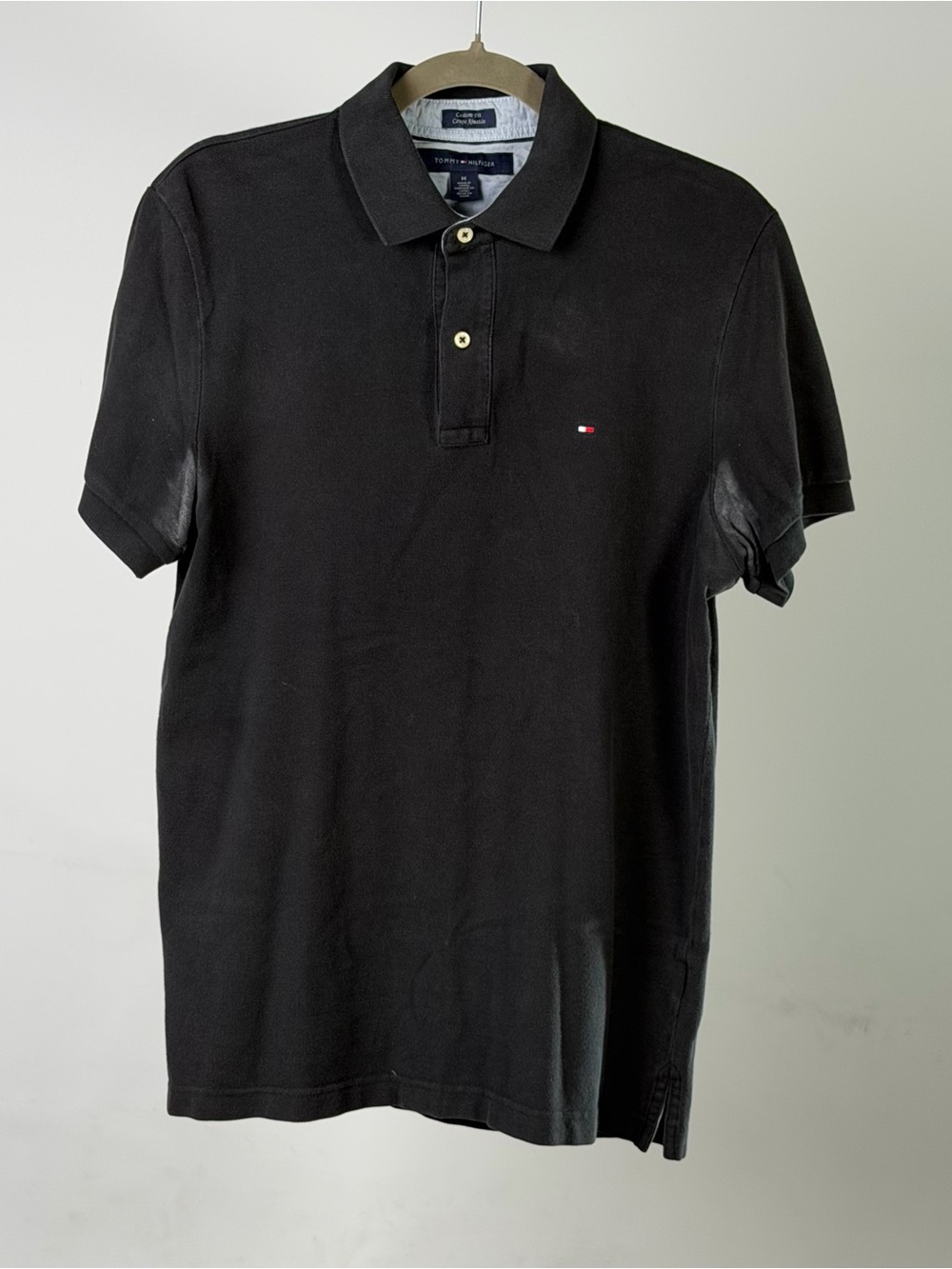 Tommy Hilfiger Black Men’s Polo with Small Flag Logo